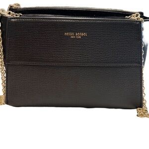 Henri Bendel Tilda Crossbody / Clutch Bag Black Pebble Leather Gold Chain Strap